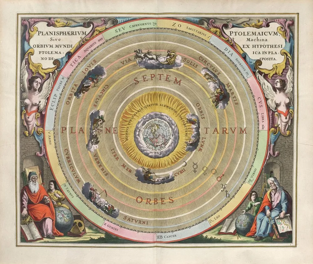 Planisphaerium Ptolemaicum — Ptolemy's cosmos of seven planetary orbs ringed by the zodiac